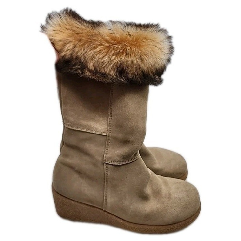 Maxine of Canada Women's Faux Fur Trim Suede Winter Wedge Boots Brown Size 8